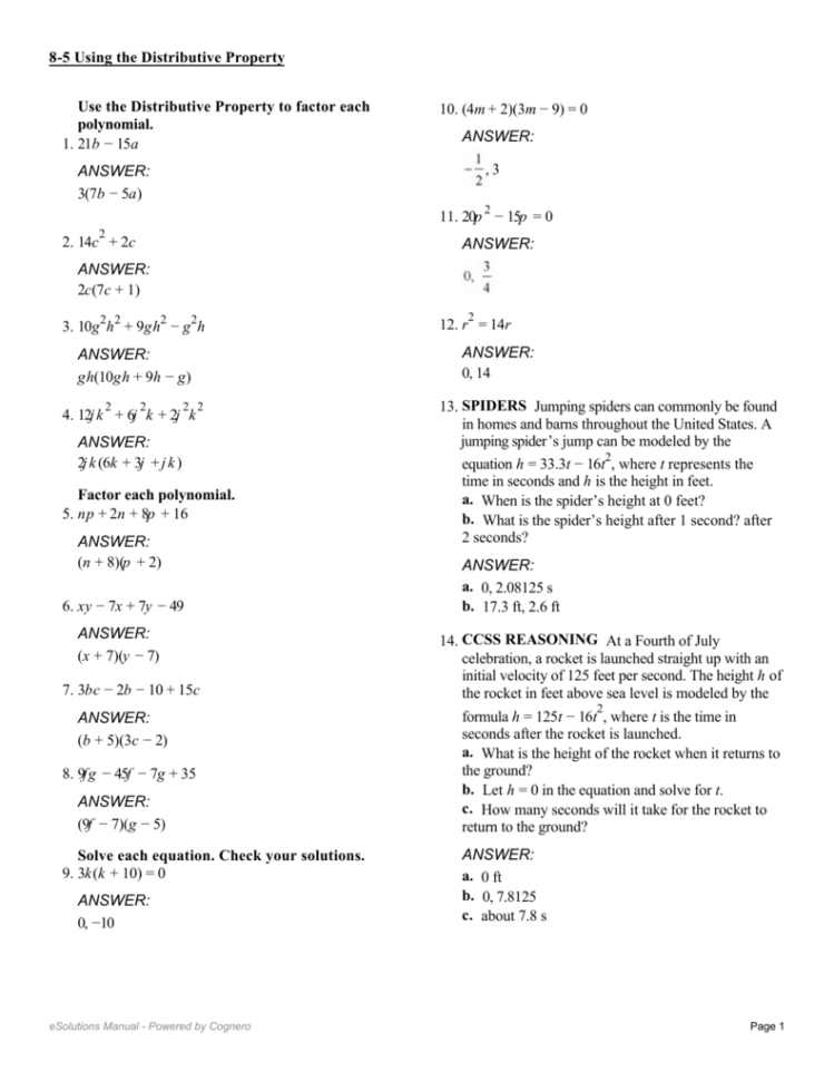 Factoring Using The Distributive Property Worksheet 10 2