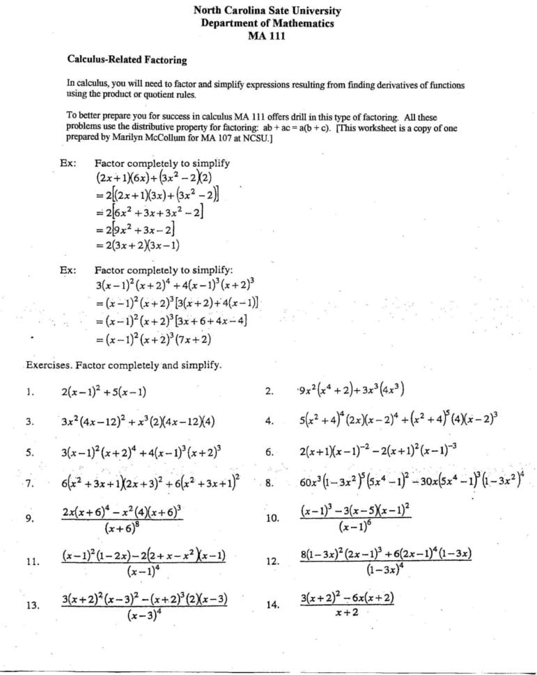 Factoring Using The Distributive Property Worksheet