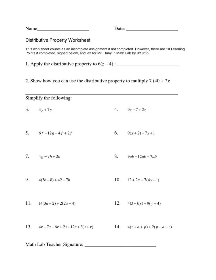 Factoring Using The Distributive Property Worksheet