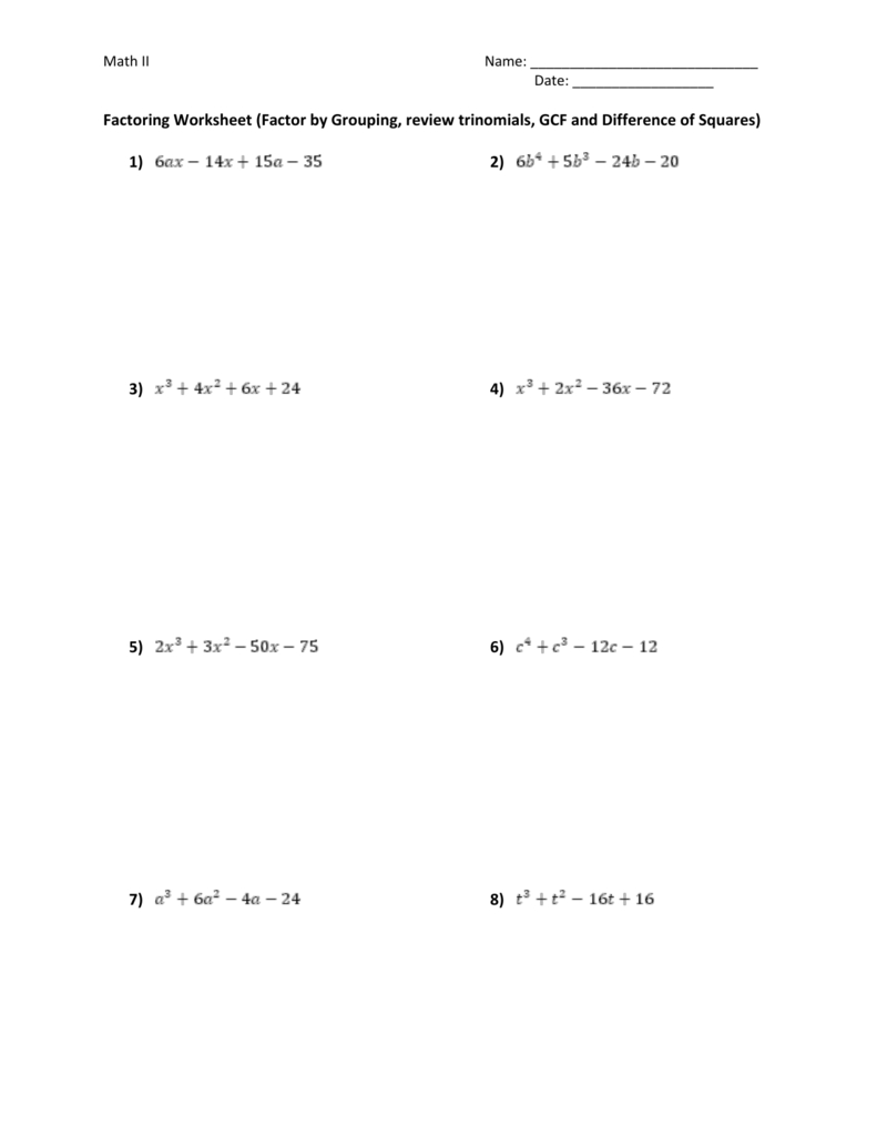 Factoring Worksheet Factorgrouping Review Trinomials F