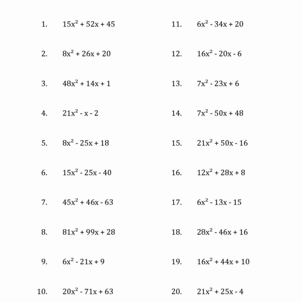Free Printable Factoring Polynomials Worksheets