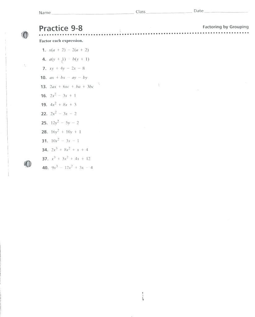 Factoringgrouping Worksheet Answers