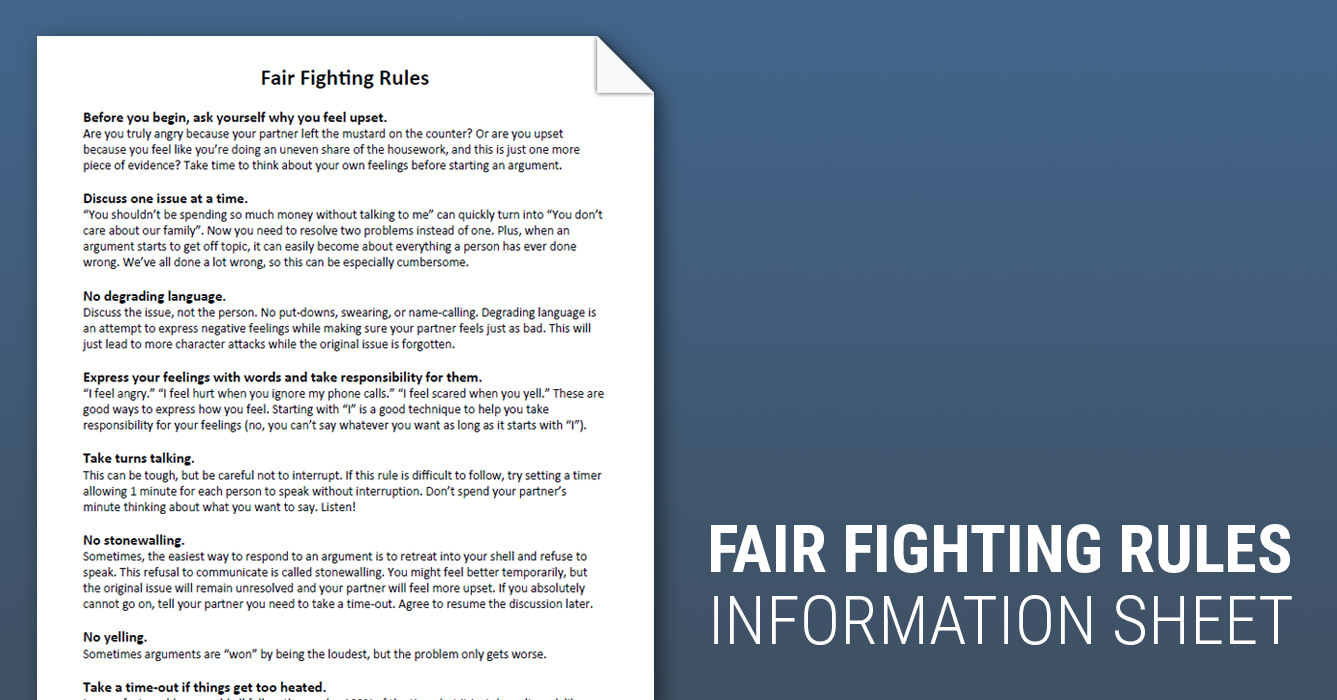 Fair Fighting Rules Worksheet Therapist Aid —
