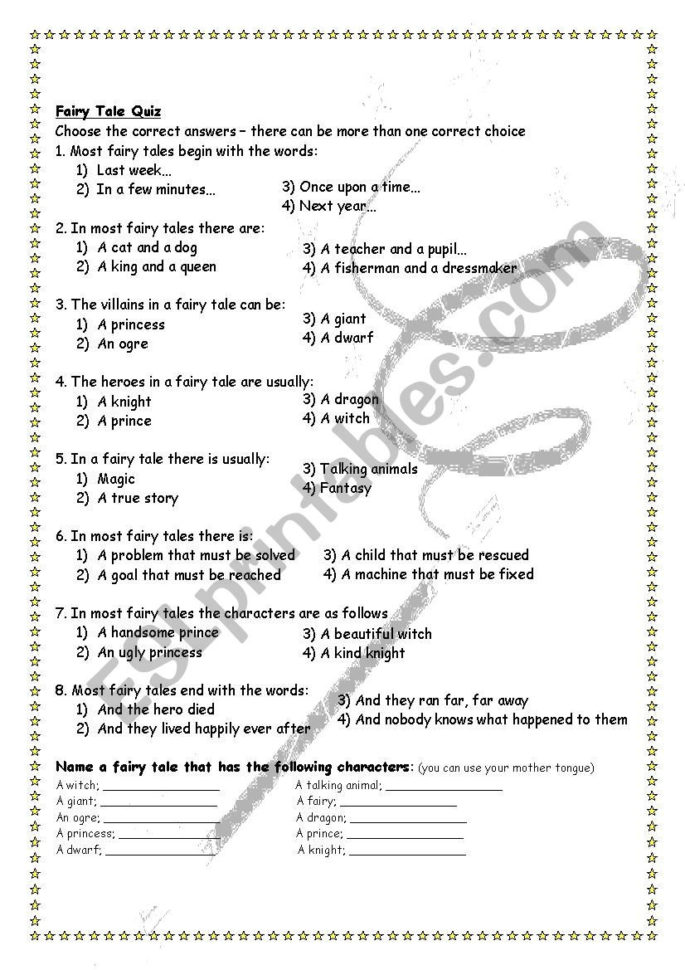 Fairy Tale Quiz  Esl Worksheetronit85