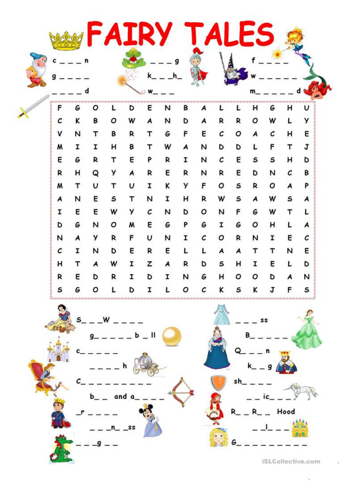 Fairy Taleswordsearch  English Esl Worksheets