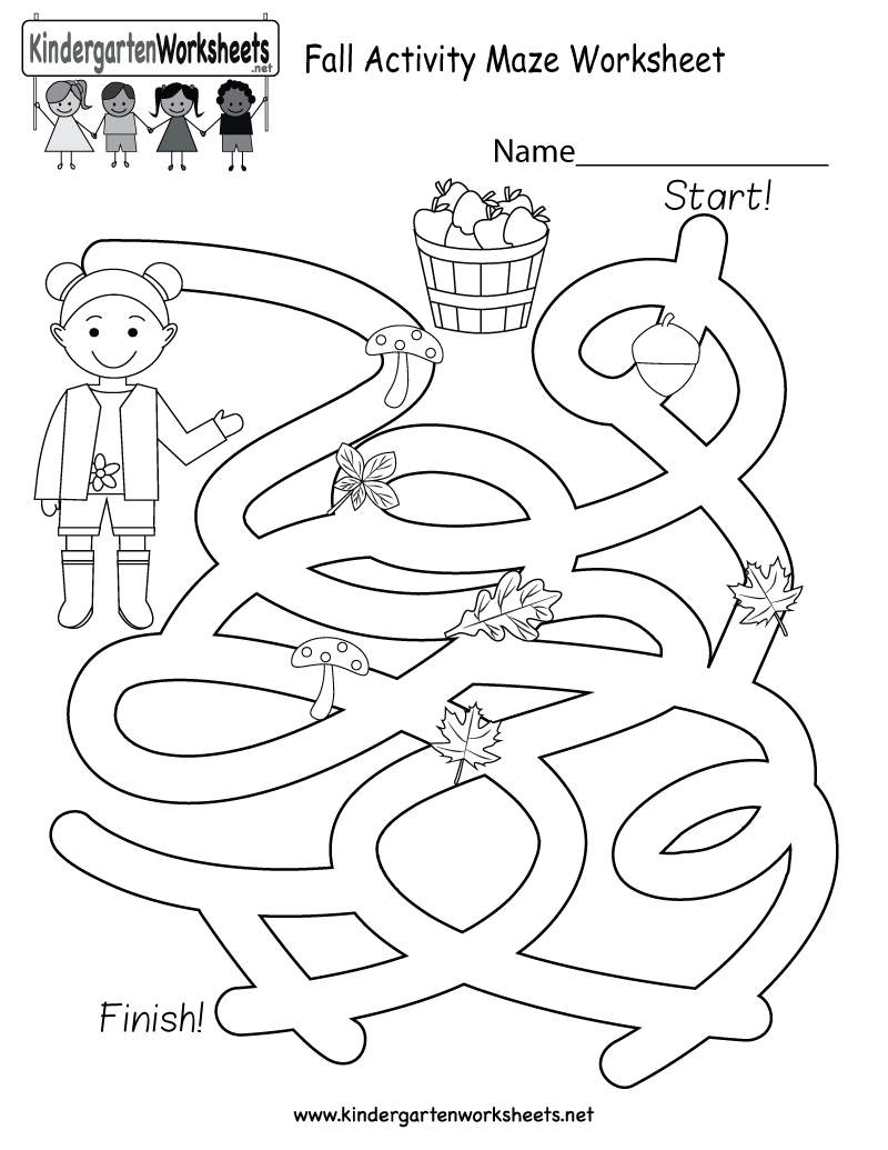 Fall Activity Maze Worksheet  Free Kindergarten Seasonal