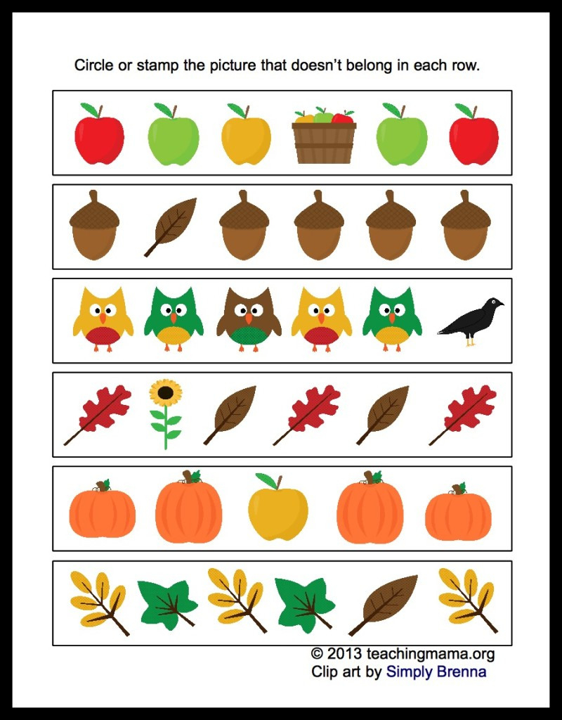 Fall Worksheets For Preschool For Download  Math Worksheet