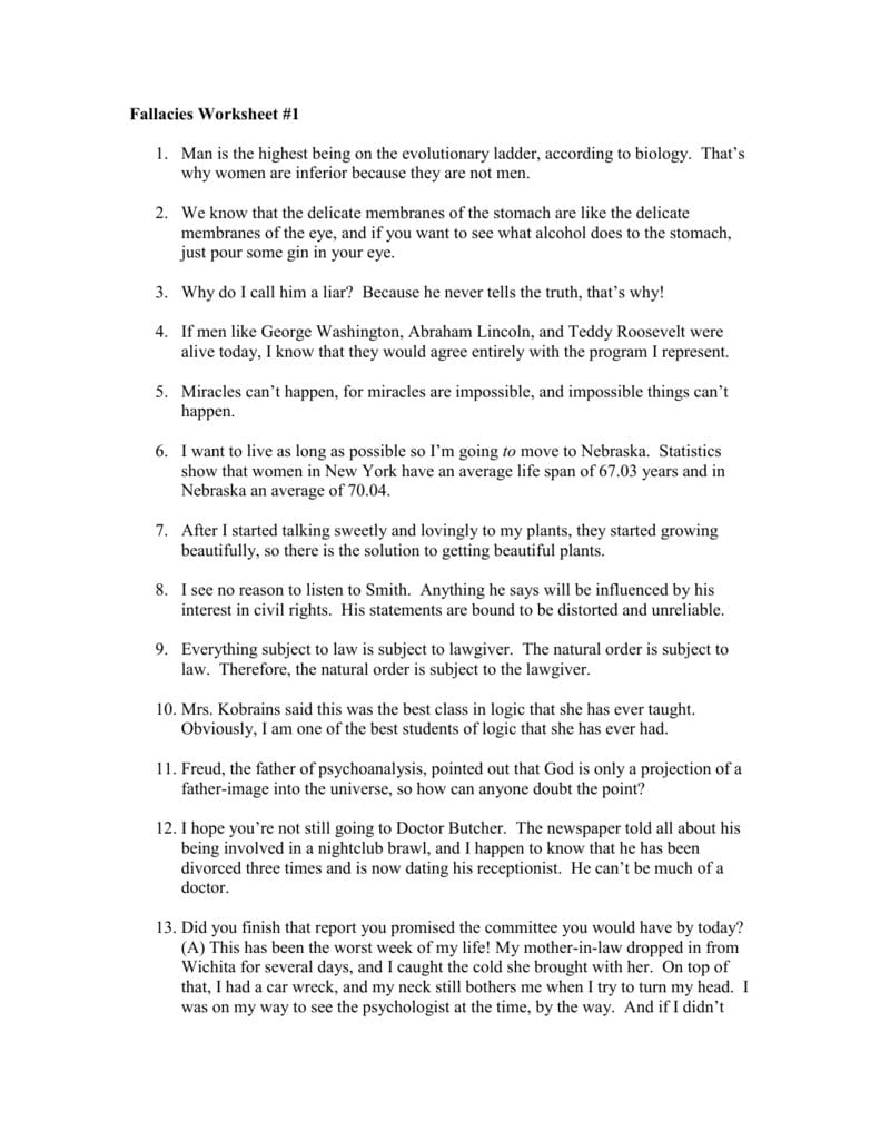 Fallacies Worksheet 1 db excel com