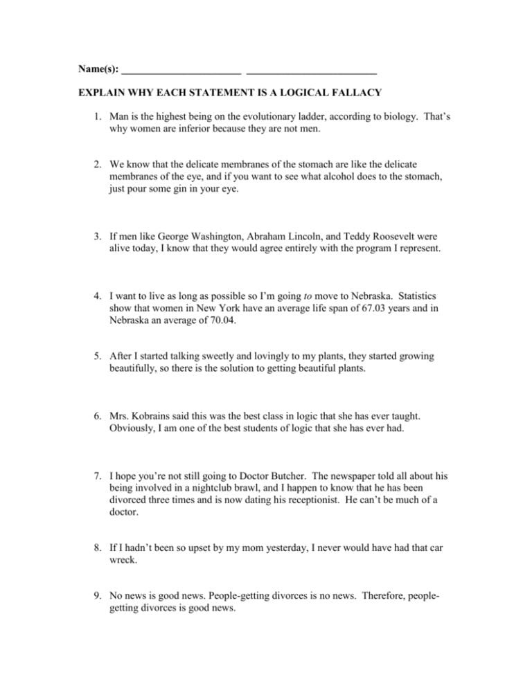 Logical Fallacies Worksheet With Answers db excel com
