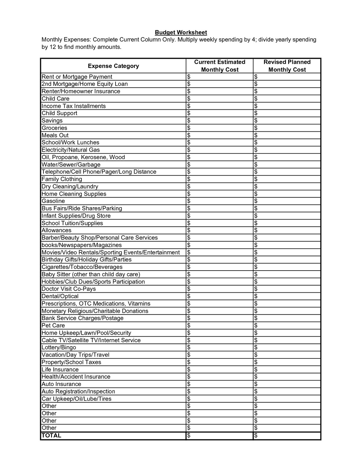 Family Budget  Business Income Expense Readsheet