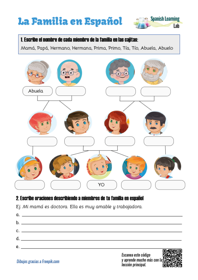 Family Members In Spanish Pdf Worksheet  Spanishlearninglab