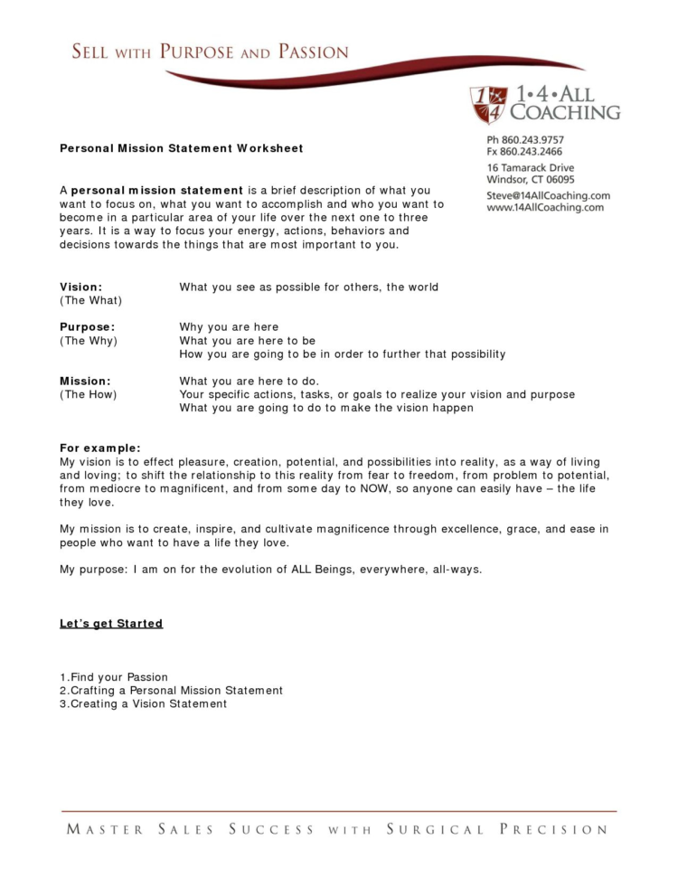 Family Mission Statement Worksheet