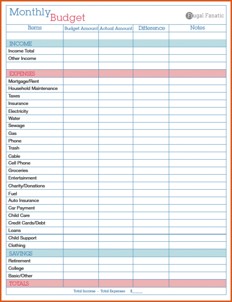 free household budget excel templates