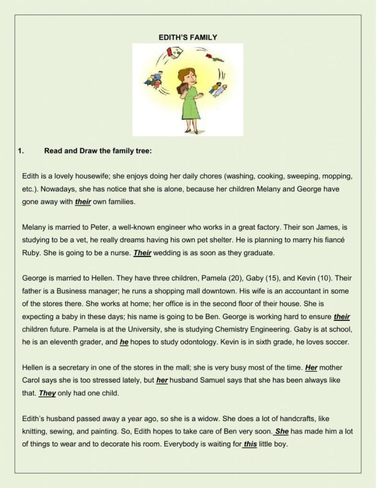 Family Reading Comprehension And Other Activities