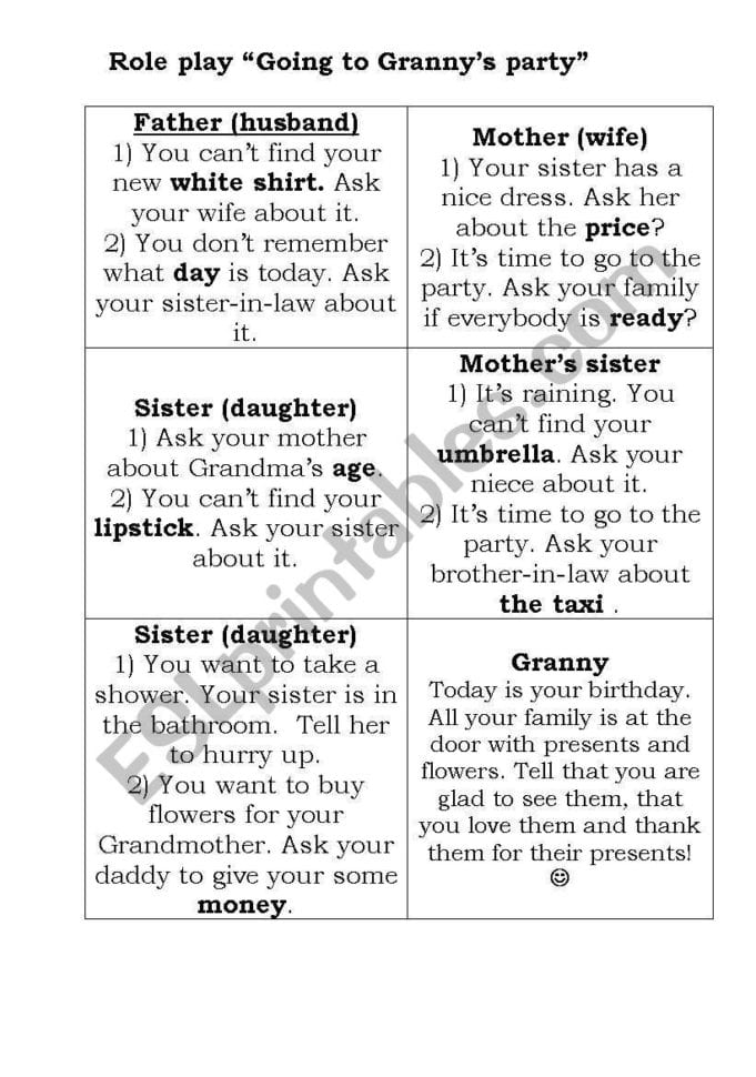 Family Role Play  Esl Worksheetliudik13