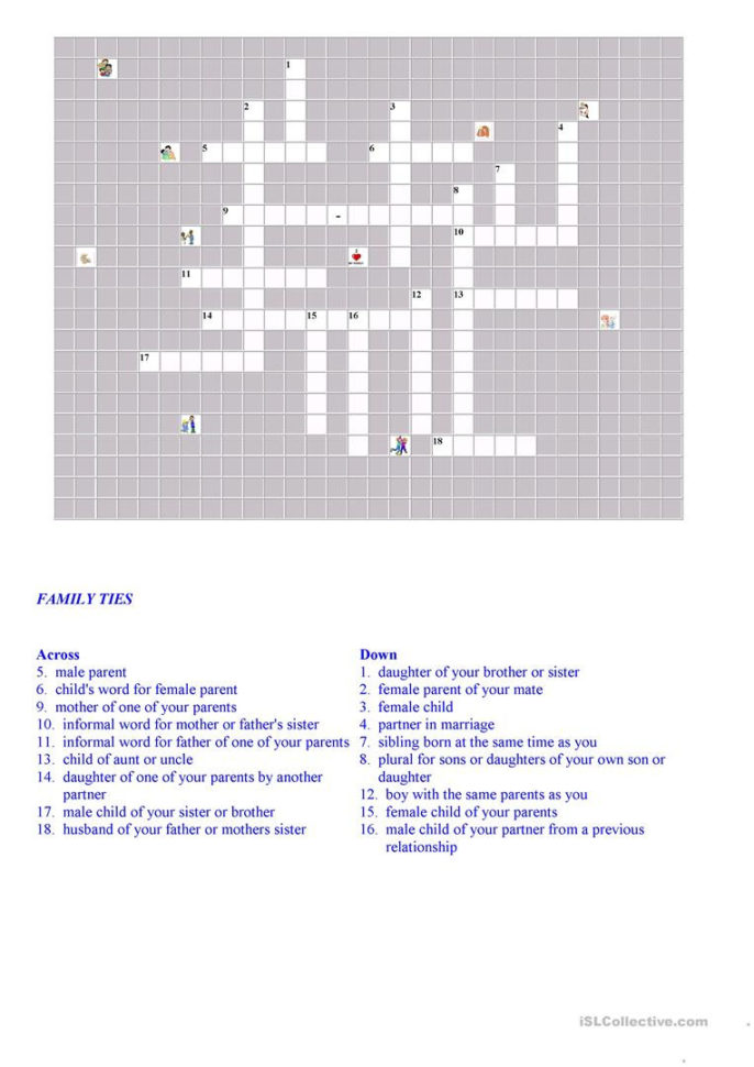 Family Ties  Crossword  English Esl Worksheets