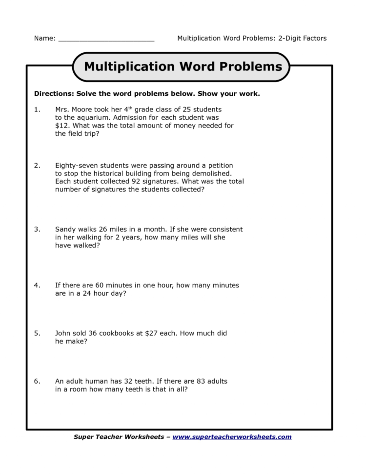 4th grade math problems - fraction division word problems worksheets