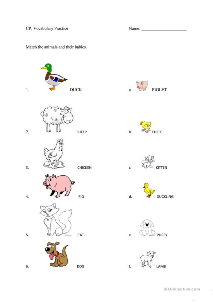 Farm Animals And Their Babies  English Esl Worksheets