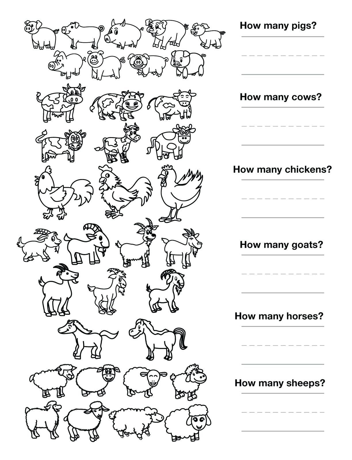 Farm Animals Coloring Pages Printables Preschool Worksheet