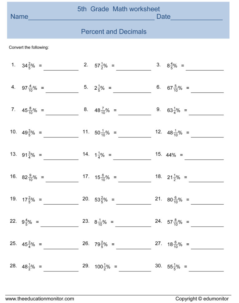 fascinating decimal fraction percent worksheets 6th grade