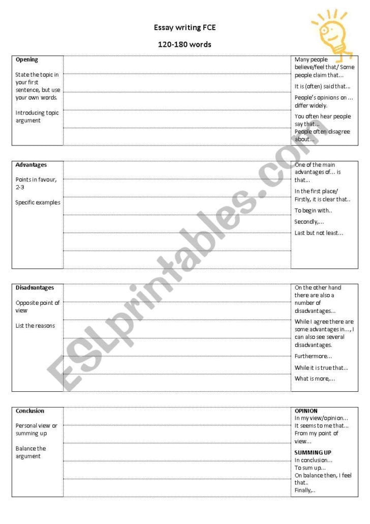 Esl Essay Writing Worksheets