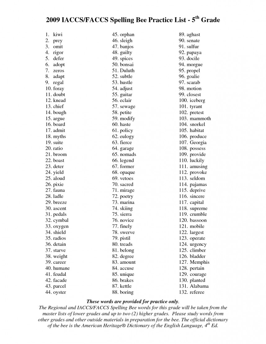 Fearsome 4Th Grade Spelling Words Printable Word List Bee