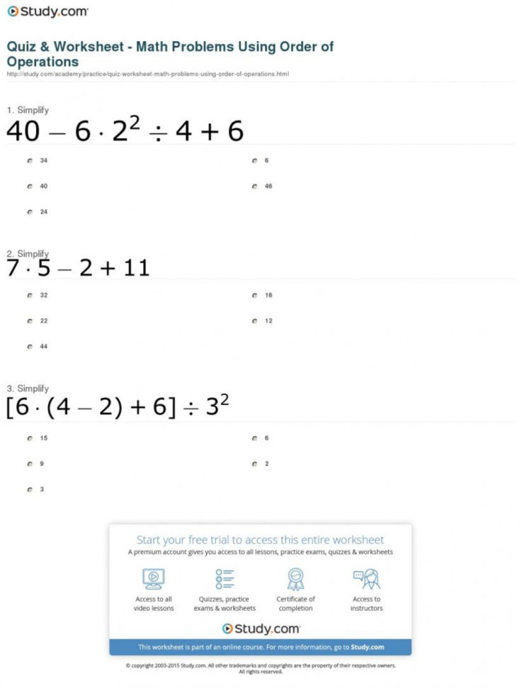 Fearsome Order Of Operations Math Worksheet Worksheets