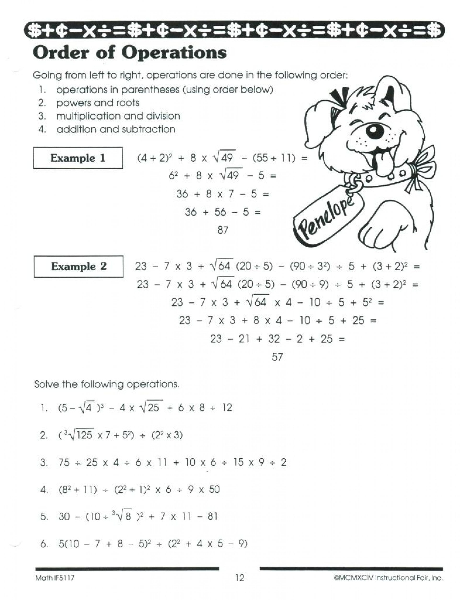 Fearsome Order Of Operations Math Worksheet Worksheets