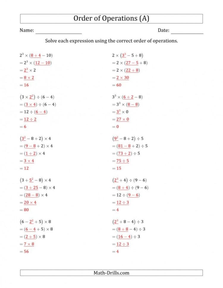 Fearsome Order Of Operations Math Worksheet Worksheets With