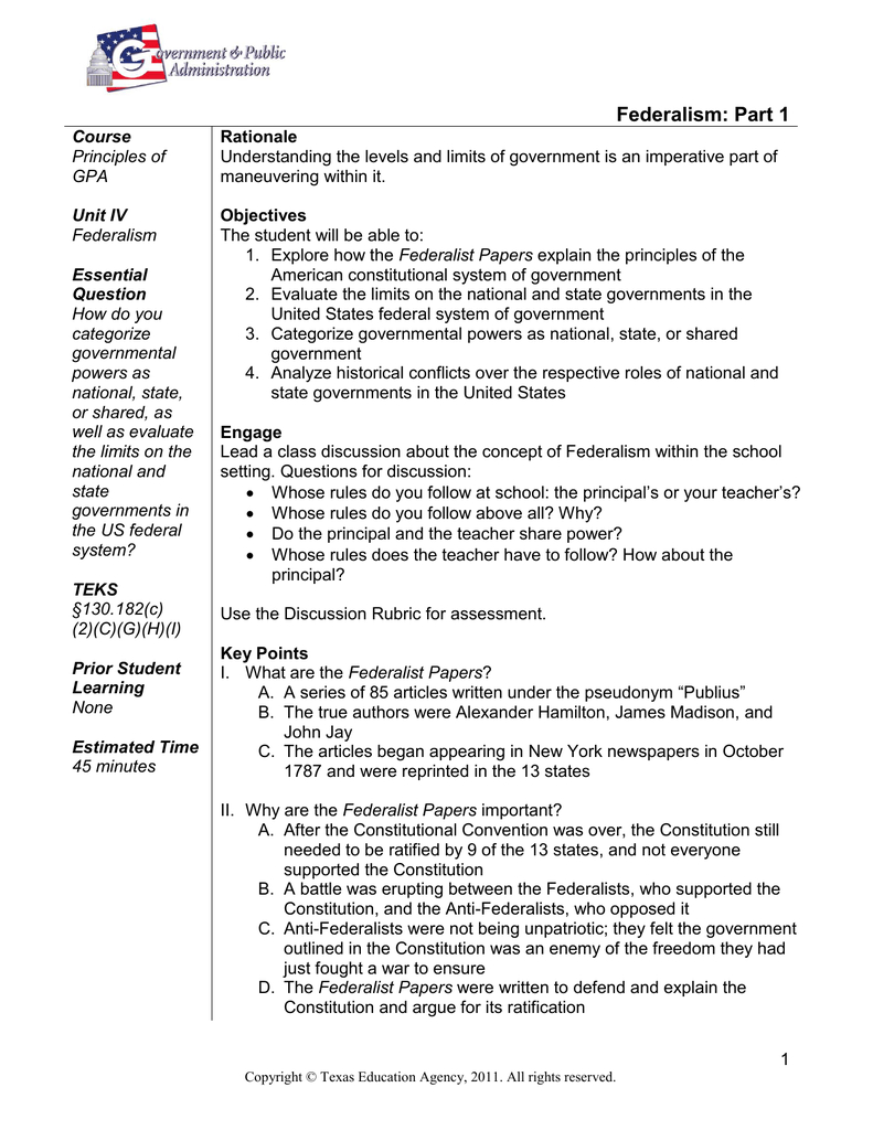Understanding Federalism Worksheet Answers
