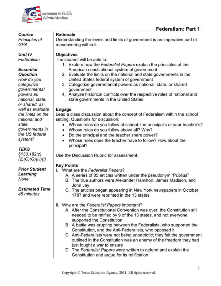 Federalism Part 1