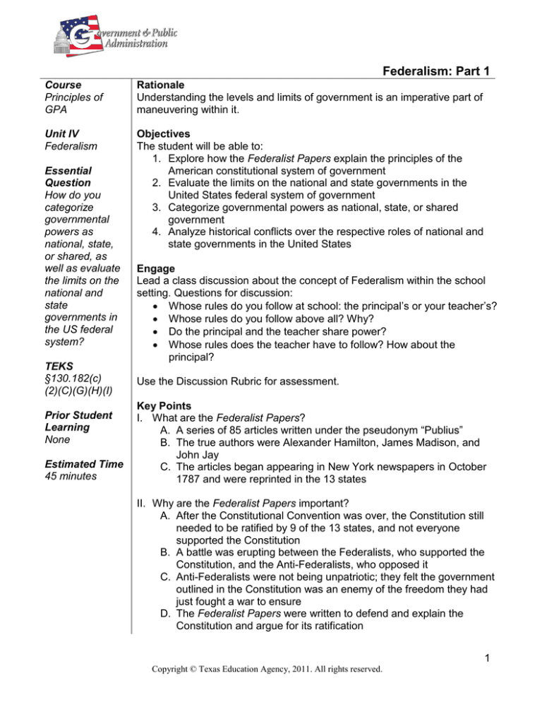 Federalism The Division Of Power Worksheet Answers — db-excel.com