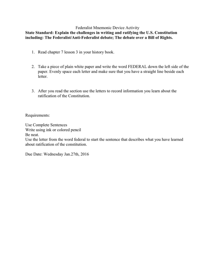 Federalist Mnemonic Device Activity