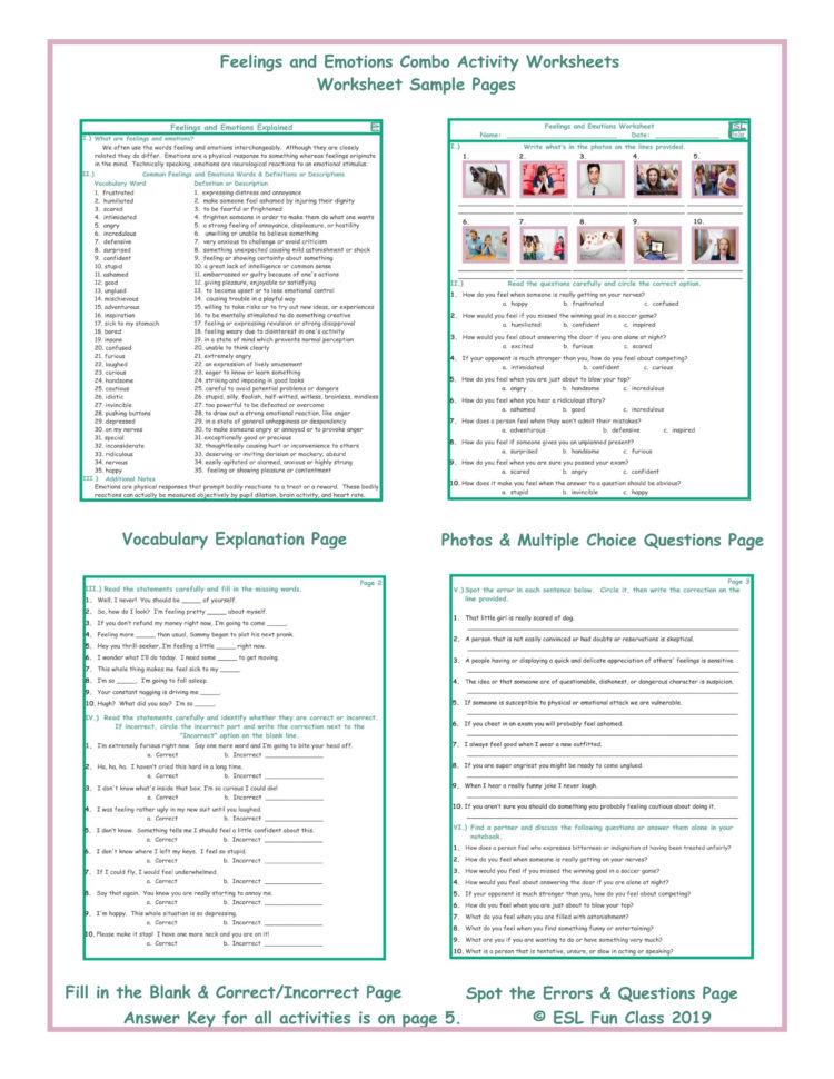 Feelings And Emotions Combo Activity Worksheets