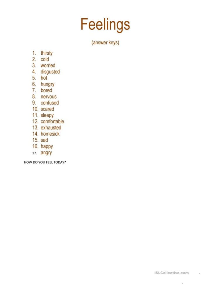 Feelings Answer Keys Worksheet  Free Esl Printable
