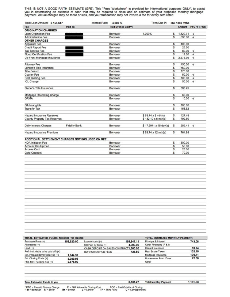 Fha Loan Fee's Worksheet  Preferred Lender Loan Officer