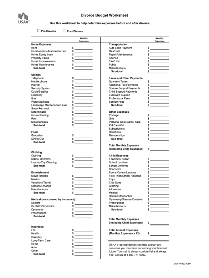 Fiancial Budget  Divroce  Fill Online Printable