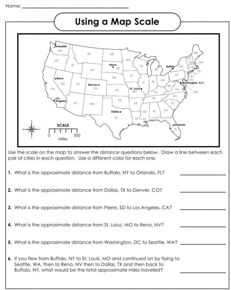 Fifth Grade Social Studies Worksheets Free Using A Map Scale Db excel