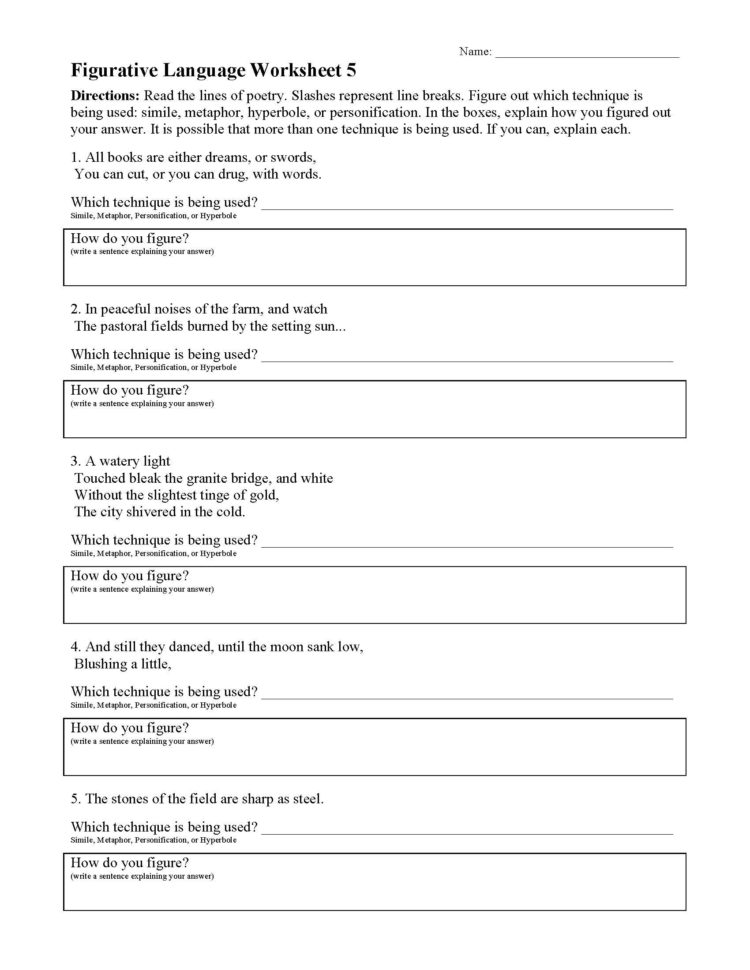 Figurative Language Figurative Language Worksheet Good