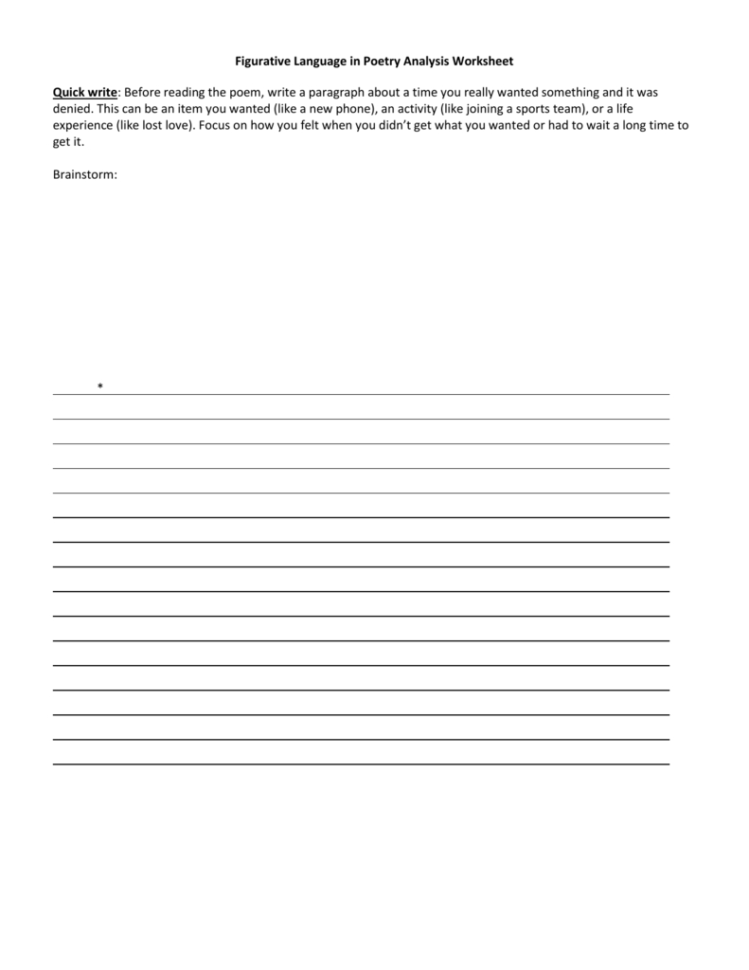 Figurative Language In Poetry Analysis Worksheet Quick Write