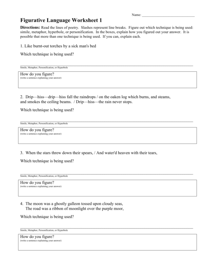 Figurative Language Worksheet 1
