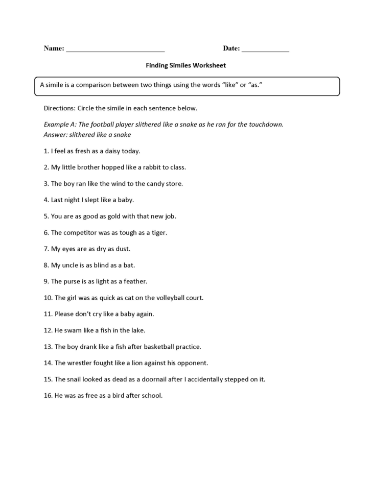 Figurative Language Worksheet 5
