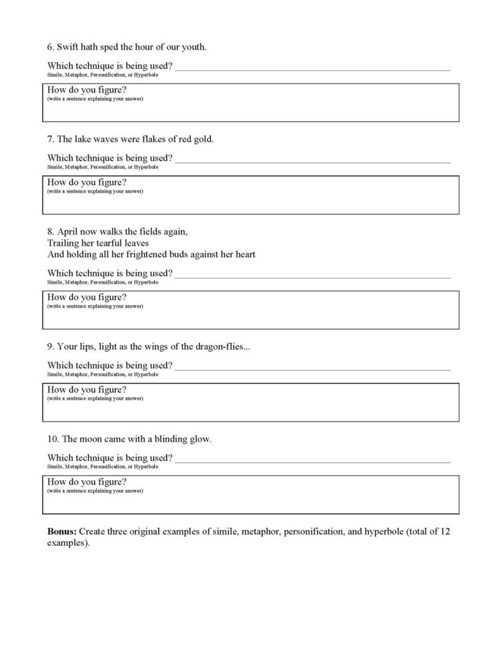 Figurative Language Worksheet 5 | db-excel.com