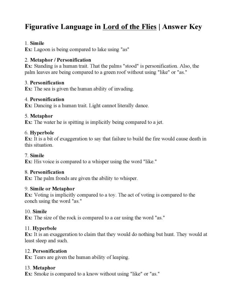 Figurative Language Worksheet Lord Of The Flies Answers db excel com