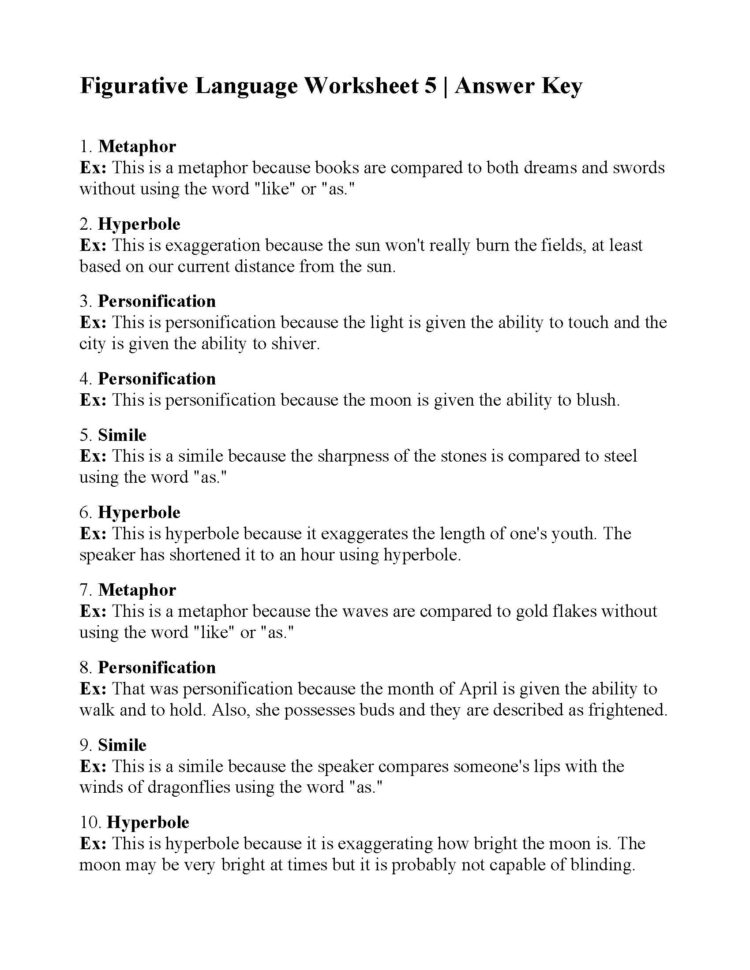 Figurative Language Worksheet  Yooob