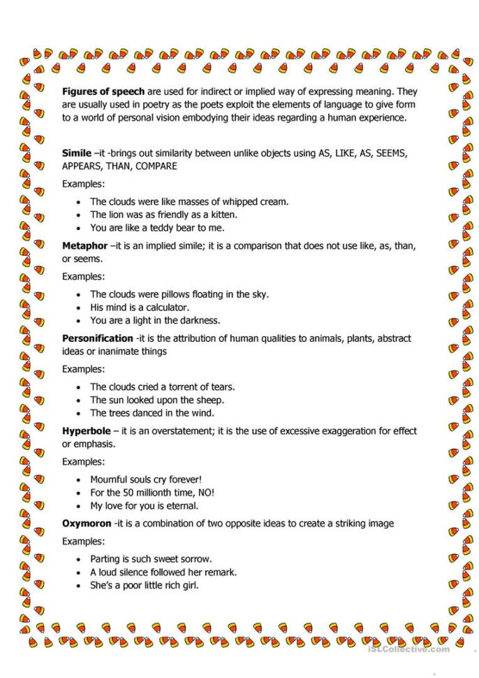 Figures Of Speech  English Esl Worksheets