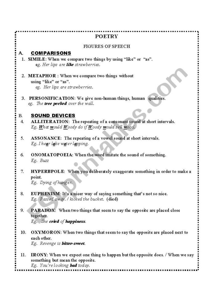 Figures Of Speech  Esl Worksheet3Ddesign
