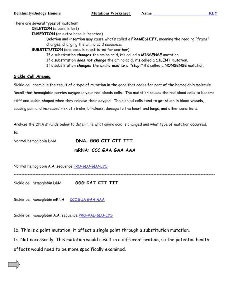 Sickle Cell Anemia Worksheet Answer Key