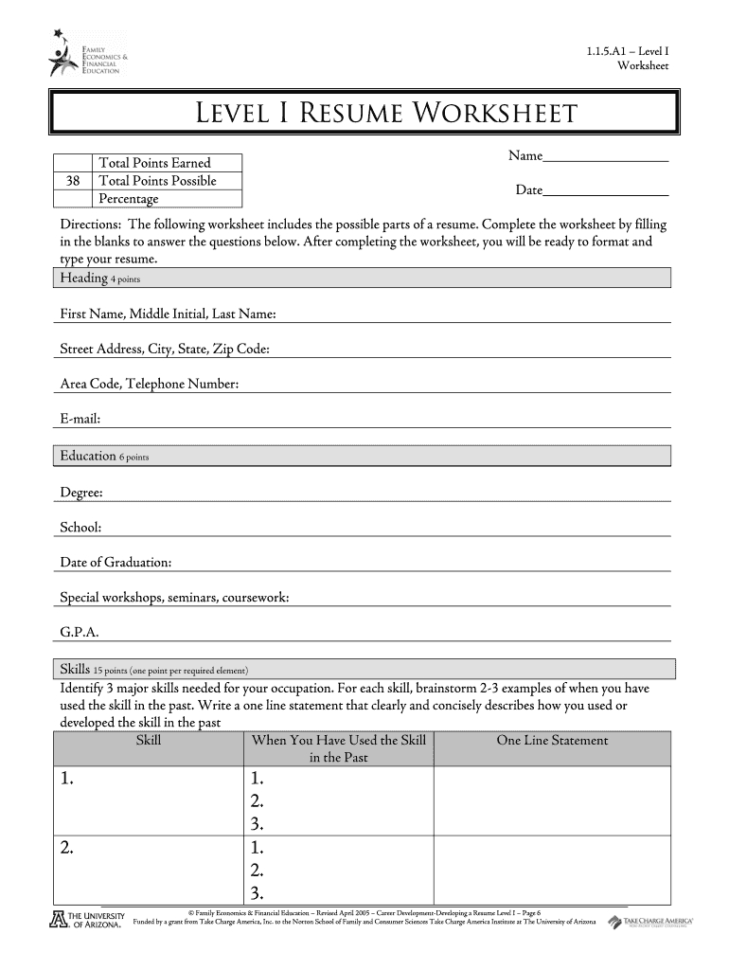 Fill In The Blank Resume Worksheet  Fill Online Printable