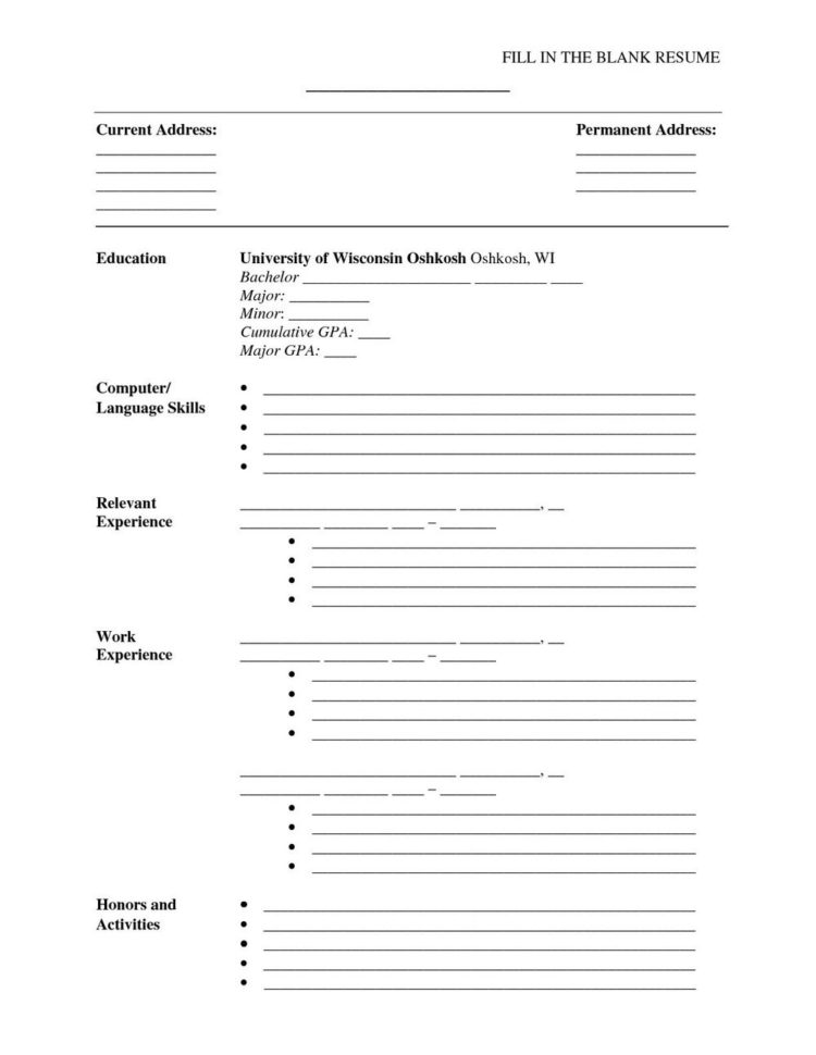 Fill In The Blank Resume Worksheet Resume  – Nurul Amal